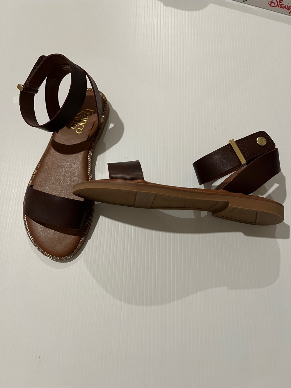 NEW - Franco Sarto Dark Brown Leather Ankle-Strap Sandals - Picture 2 of 6